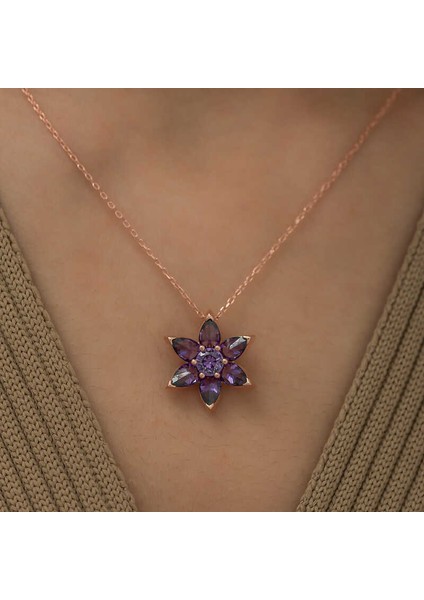 925 Ayar ​gümüş Rose Mor Çiçek Kolye (BC-98B8FC) fiyatları
