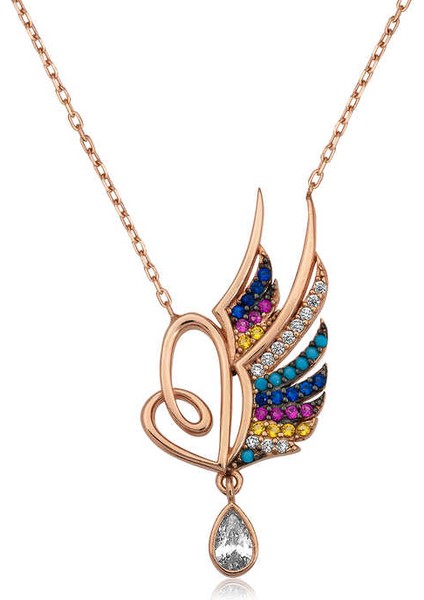 ​​925 Ayar Gümüş Kanatlı Kalp Kadın Gümüş Kolye (BC-6E8C69)