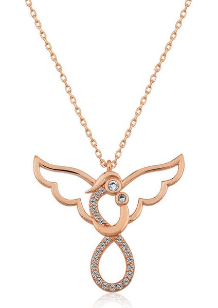 925 Ayar Gümüş Rose Melek Anne ve Çocuk Kolye (BC-A8DF49)