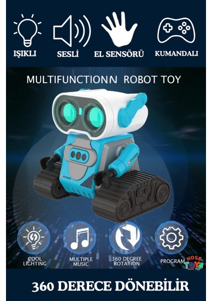 Uzaktan Kumandalı El Sensörlü Full Fonksiyonlu Robot Mavi
