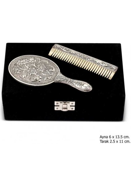 Papatya Motifli Ayna Tarak Gümüş Set (BC-30B710)