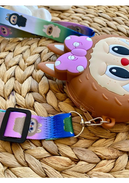 Kız Çocuk Labubu Model Çıkartılabilir Askılı Kahverengi Tek Gözlü Silikon Yan Çapraz Çanta modelleri