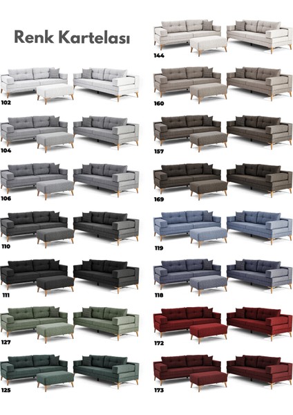 Zeri 3+3+3 Yataklı Puzzle Modüler U Köşe Koltuk Takımı & Puflu Köşe Takımı - Kahve 157