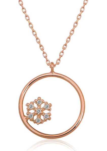 ​925 Ayar Gümüş Kar Tanesi Detaylı Halka Kadın Gümüş Kolye (BC-1D5554)