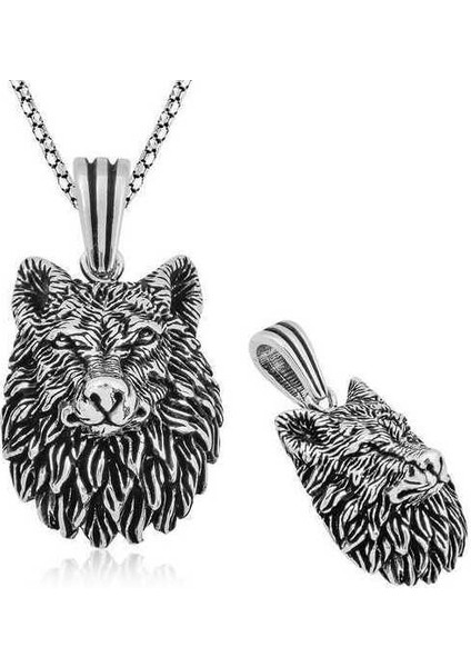 ​925 Ayar Gümüş Kurt Kafası Kolye (BC-F77245)