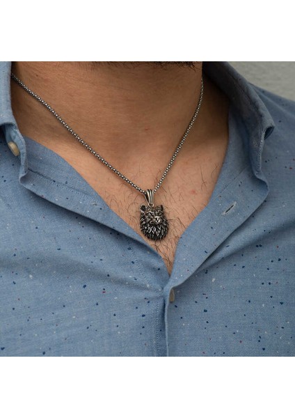 ​925 Ayar Gümüş Kurt Kafası Kolye (BC-F77245) fırsatları