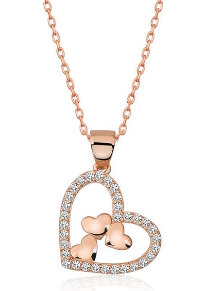 925 Ayar Gümüş Kalbin Içinde Üç Kalp Kadın Gümüş Kolye (BC-E42A09)