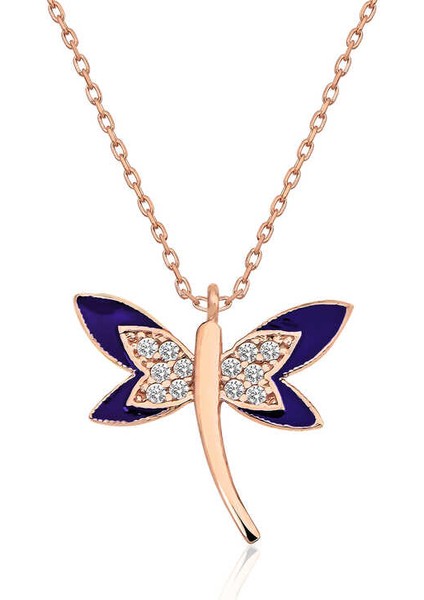 925 Ayar Gümüş Lacivert Yusufçuk Kadın Gümüş Kolye (BC-61F9E6)