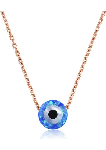 925 Ayar Gümüş Mavi Opal Taş Nazar Göz Kadın Gümüş Kolye (BC-9A2488)