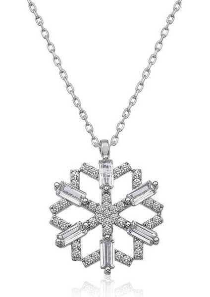 925 Ayar Gümüş Baget Taşlı Kar Tanesi Kadın Gümüş Kolye (BC-CA3CA4)