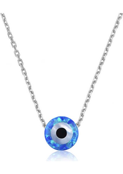 925 Ayar Gümüş Mavi Opal Taş Nazar Göz Kolye (BC-58D3BB)