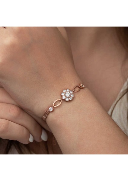 925 Ayar Gümüş Rose Çiçek Modelli Bileklik (BC-DB83B8) modelleri