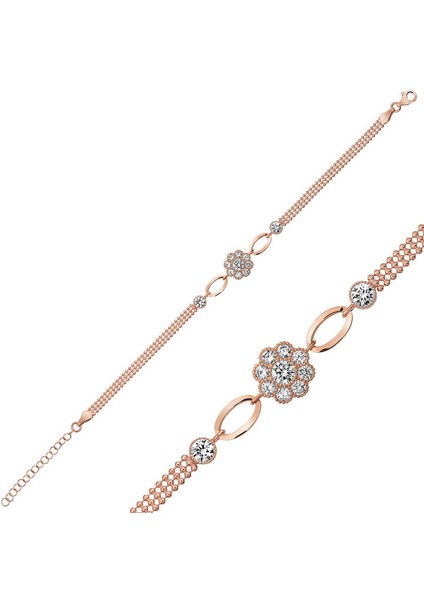 925 Ayar Gümüş Rose Çiçek Modelli Bileklik (BC-DB83B8) fırsatları