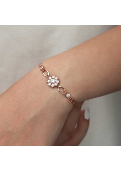 925 Ayar Gümüş Rose Çiçek Modelli Bileklik (BC-DB83B8) indirimleri