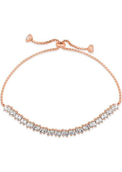 925 Ayar Gümüş Rose Baget Taşlı Su Yolu Asansör Bileklik (BC-018F5C)