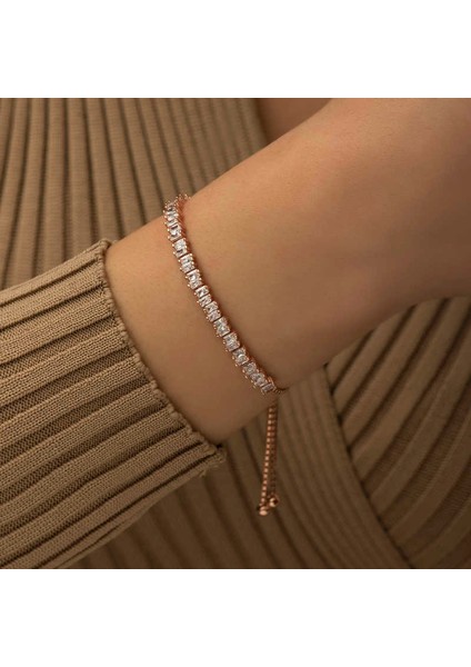 925 Ayar Gümüş Rose Baget Taşlı Su Yolu Asansör Bileklik (BC-018F5C) fiyatları