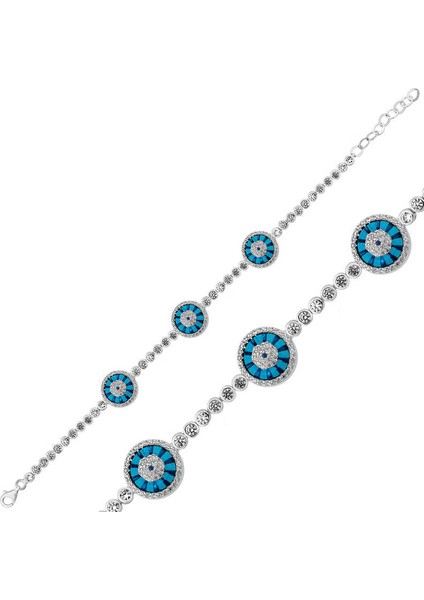 925 Ayar ​​gümüş Camgöz Üçlü Suyolu Nazar Bileklik (BC-7F3184)