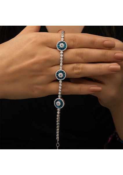 925 Ayar ​​gümüş Camgöz Üçlü Suyolu Nazar Bileklik (BC-7F3184) modelleri