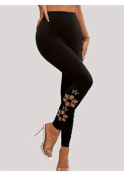 Eyesof Kadın Yanları Lazer Çiçek Kesim Yüksek Bel Dalgıç Tayt