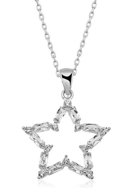 925 Ayar Gümüş Baget Taşlı Yıldız Kolye (BC-7D91AC)