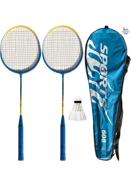2 Adet Badminton Raketi ve Çantası + Badminton Topu Deluxe Yüksek Kalite Set Kırmızı Ve Mavi Renk