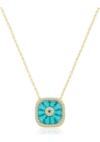 Gümüş Gold Kare Camgöz Nazar Bayan Kolye (BC-1E36E1) fiyatları