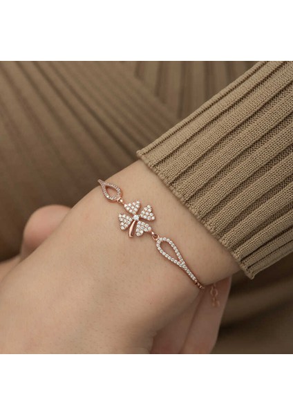 925 Ayar Gümüş Rose Yonca Bileklik (BC-F3C547) modelleri