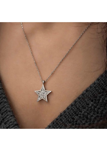 ​​925 Ayar Gümüş Baget Taşlı Yıldız Kadın Gümüş Kolye (BC-634E89) modelleri