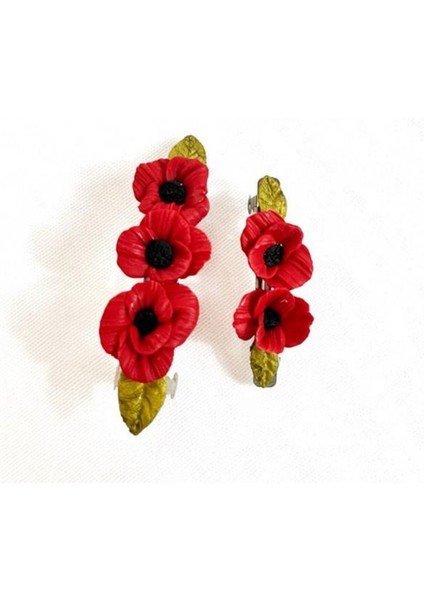 2942 El Yapımı Gelincik Çiçek Desenli Polimer Kil 2’li Set Klipsli Saç Tokası / 8 cm - 6 cm fiyatları