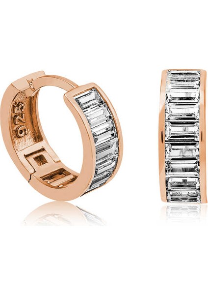 Gümüş Rose Baget Taşlı Halka Küpe (BC-0838DC)