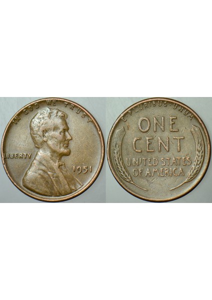 Amerika Birleşik Devletleri 1 Cent 1951 Lıncoln Wheat Cent.