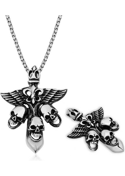 ​925 Ayar Gümüş Kuru Kafa Erkek Kolye (BC-5EE504)