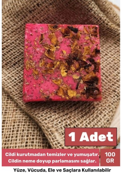 %100 Bitkisel Doğal El Yüz Saç Cilt Vücut Güzel Kokulu Orijinal Saf Gül Sabunu 100G - 1 Adet