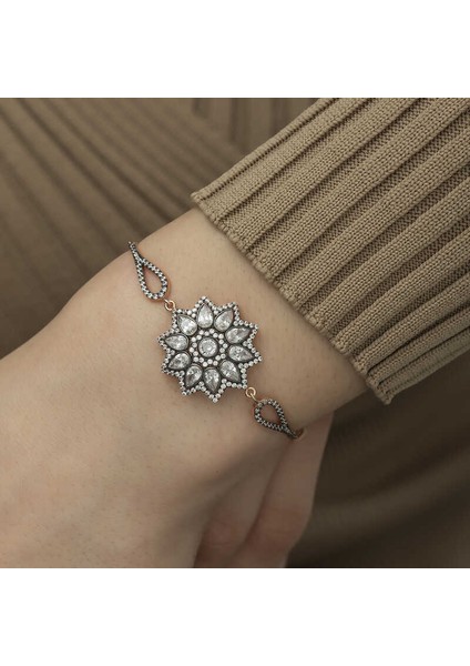 ​925 Ayar Gümüş Rose Çiçek Desenli Elmas Montür Bileklik (BC-74756F) modelleri