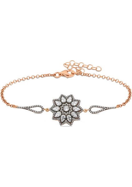 ​925 Ayar Gümüş Rose Çiçek Desenli Elmas Montür Bileklik (BC-74756F) indirimleri