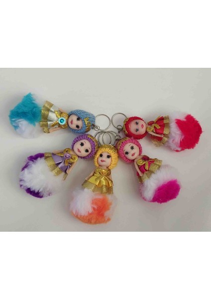 5 ' li Sevimli Bebek Figürlü Ponponlu Anahtarlık – Renkli Yumuşak Tüylü Peluş Anahtarlık charm