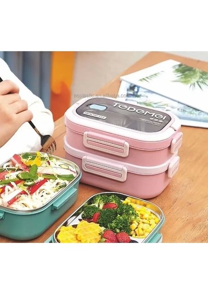 2 Katlı Bölmeli Paslanmaz Çelik Saklama Kabı Sızdırmayan Beslenme Kabı 1650 ml - Yeşil/sarı modelleri