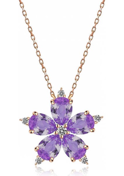 925 Ayar Gümüş Rose Lila Kamelya Çiçeği Kolye (BC-DDB686) fiyatları