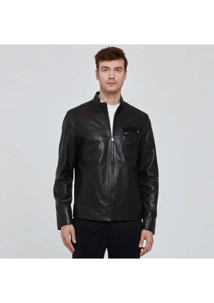Siyah Hakiki Deri Erkek Hakiki Deri Mont - E22KDM310387-Q3H