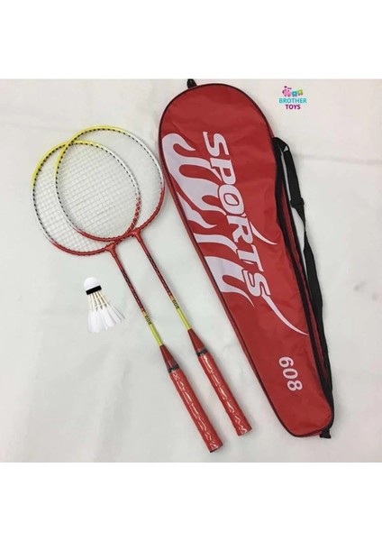 2 Adet Badminton Raketi ve Çantası + Badminton Topu Deluxe Yüksek Kalite Set Kırmızı Ve Mavi Renk
