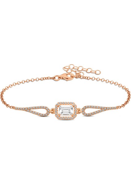 925 Ayar Gümüş Rose Dikdörtgen Baget Bileklik (BC-F456BC)