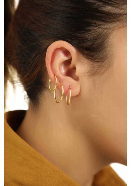 Altın Kaplam Halka Model Üçlü Küpe,(STOK20202099) modelleri