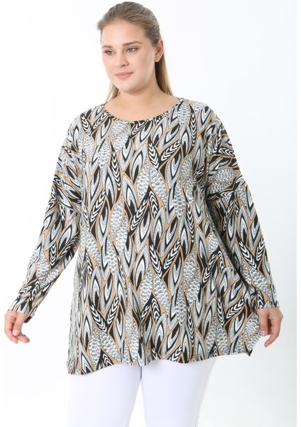 Yünlü Viskon Desenli Likralı Kadın Büyük Beden Tunik modelleri