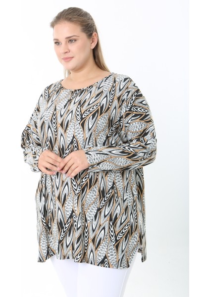 Yünlü Viskon Desenli Likralı Kadın Büyük Beden Tunik fırsatları