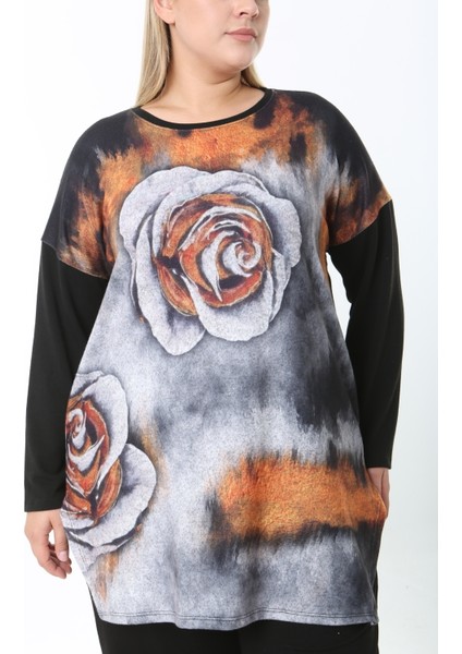 Yünlü Viskon Desenli Likralı Kadın Büyük Beden Tunik fiyatları