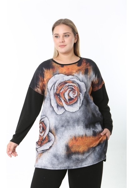 Yünlü Viskon Desenli Likralı Kadın Büyük Beden Tunik modelleri