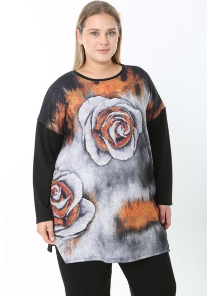 Yünlü Viskon Desenli Likralı Kadın Büyük Beden Tunik fırsatları