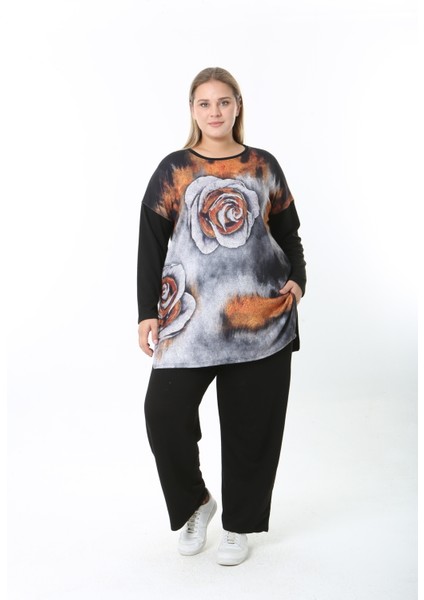 Yünlü Viskon Desenli Likralı Kadın Büyük Beden Tunik indirimleri