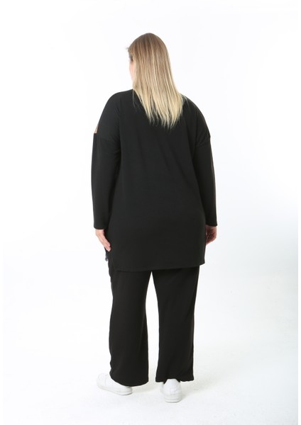 Yünlü Viskon Desenli Likralı Kadın Büyük Beden Tunik