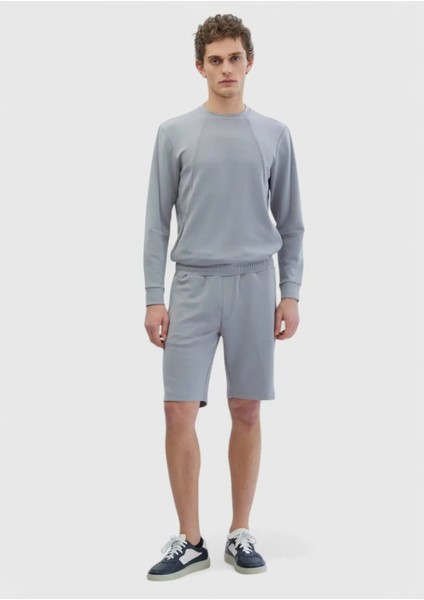Açık Gri Düz Örme Jogging Fit Spor Bermuda